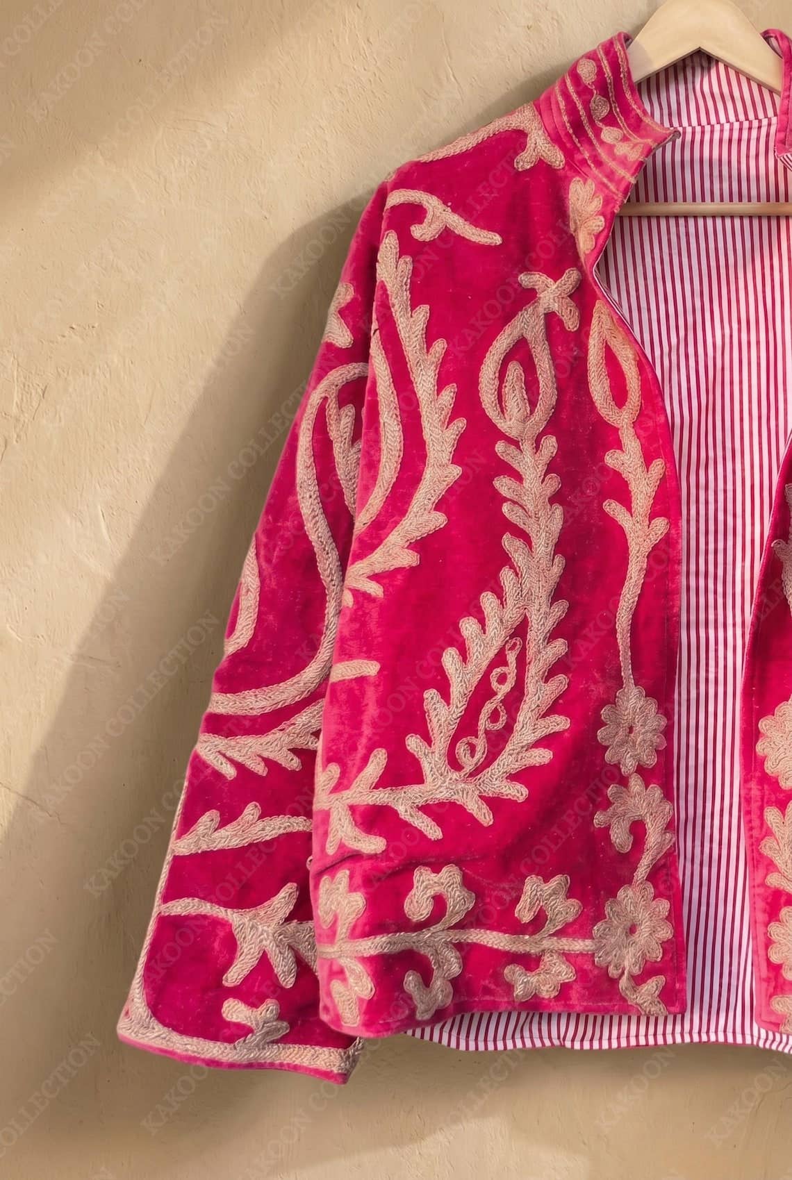 The Ruby Bloom Jacket – Crimson & Cream Suzani Velvet