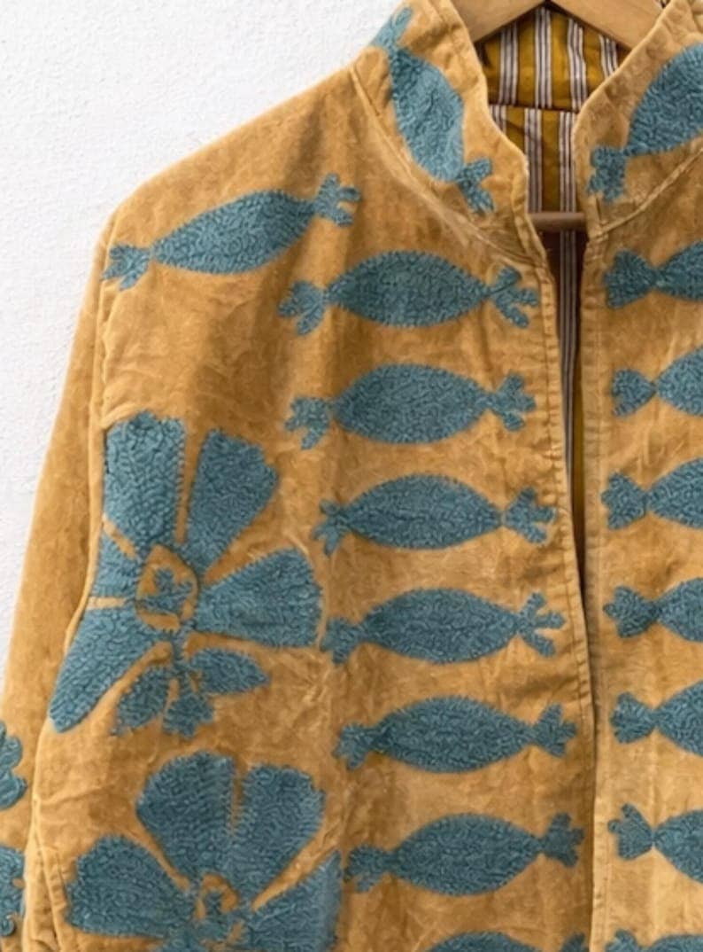 The Golden Tide Jacket – Mustard & Teal Suzani Velvet