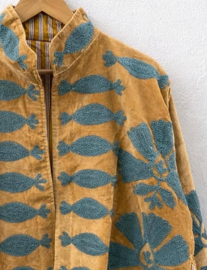 The Golden Tide Jacket – Mustard & Teal Suzani Velvet