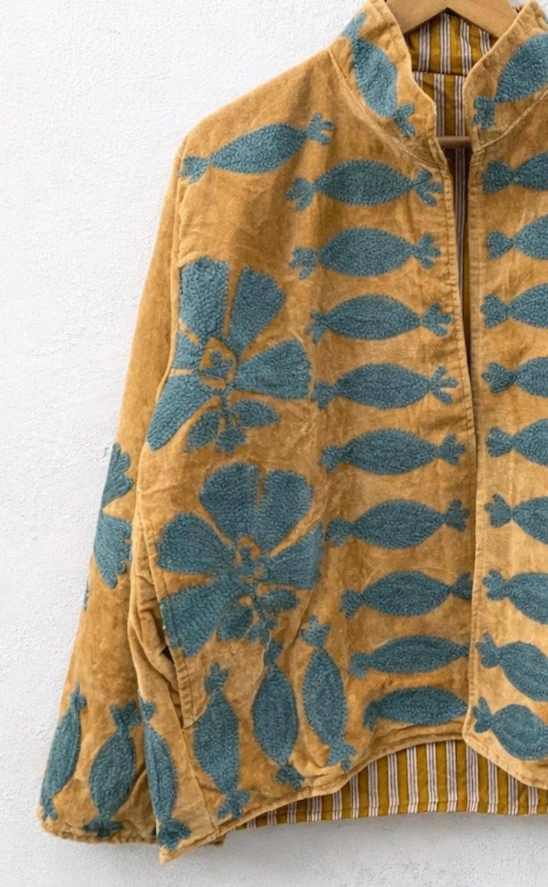 The Golden Tide Jacket – Mustard & Teal Suzani Velvet