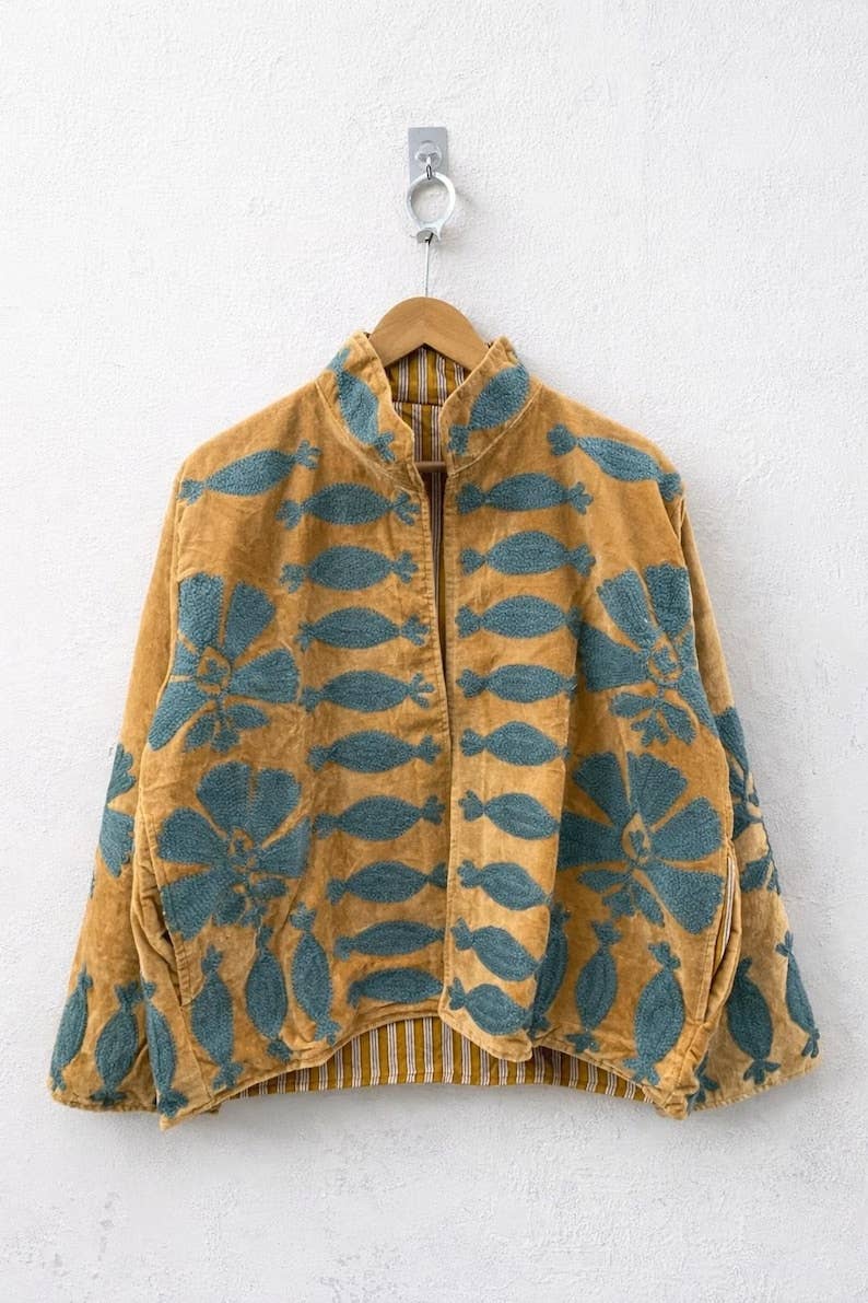The Golden Tide Jacket – Mustard & Teal Suzani Velvet