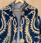 The Moonflower Jacket – Deep Blue & Cream Suzani Velvet