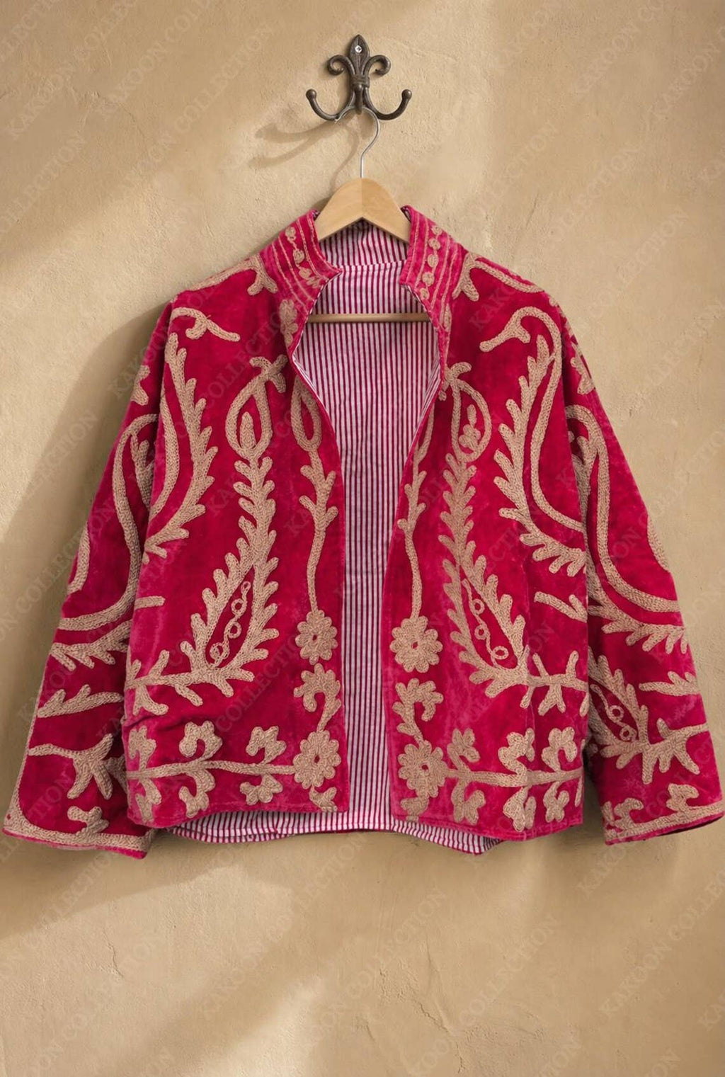 The Ruby Bloom Jacket – Crimson & Cream Suzani Velvet