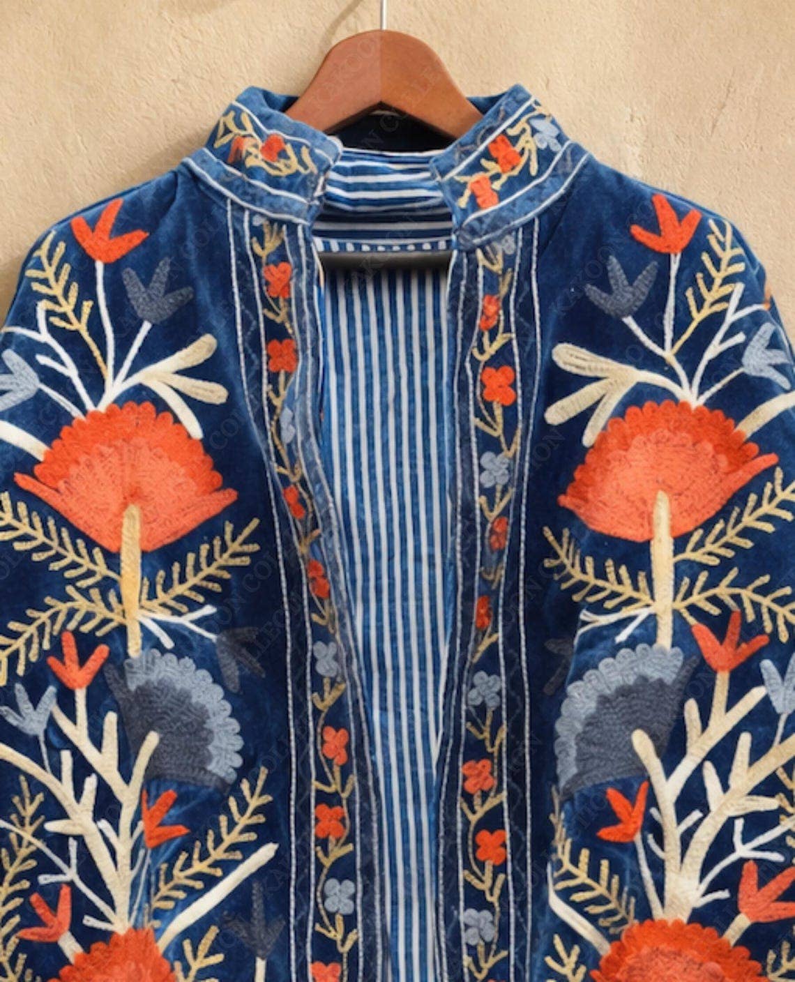 The Ember Bloom Jacket – Indigo & Coral Suzani Velvet