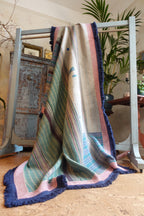 Indigo Fringe Kantha Quilt