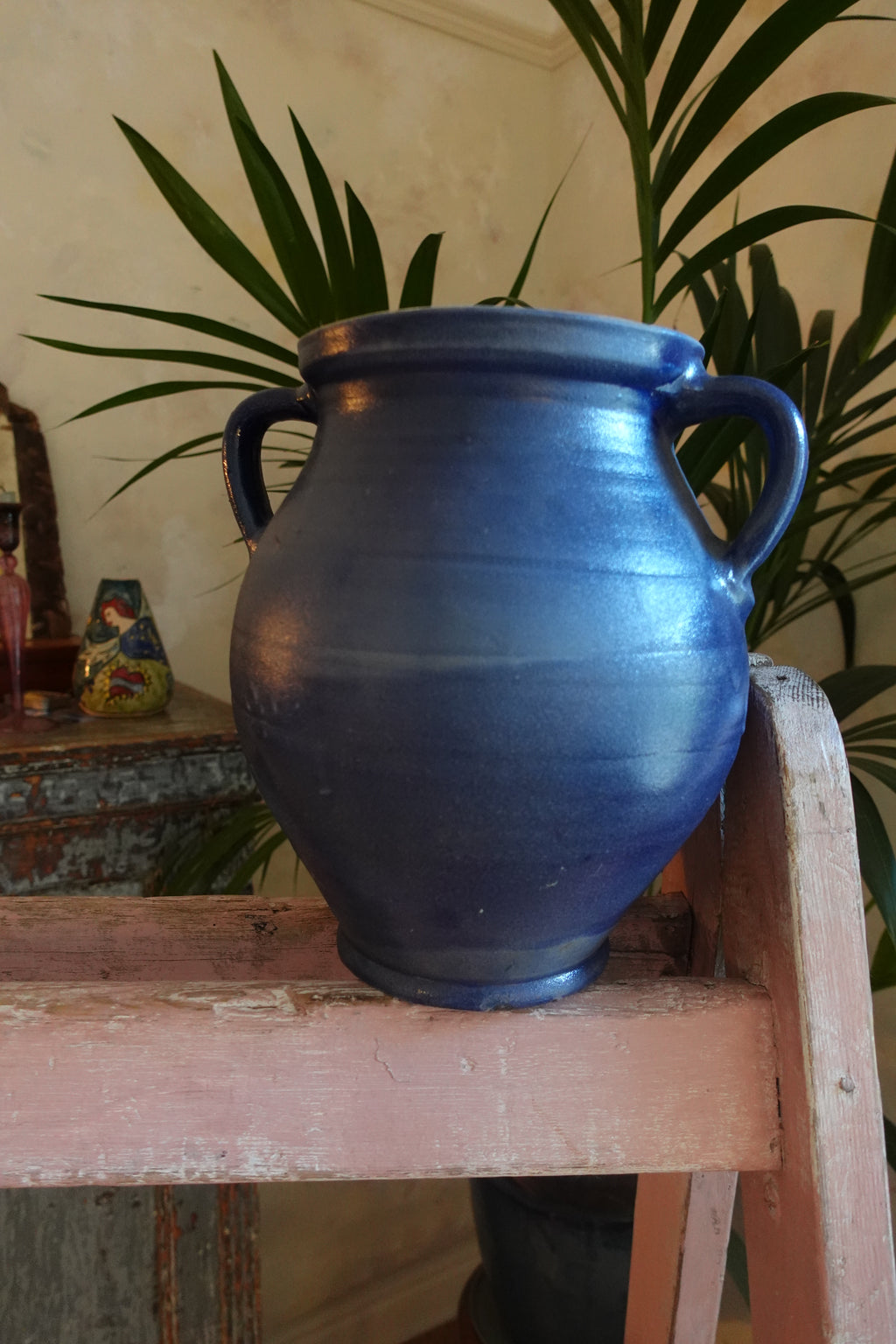 Romanian Cobalt Blue Earthenware Jug