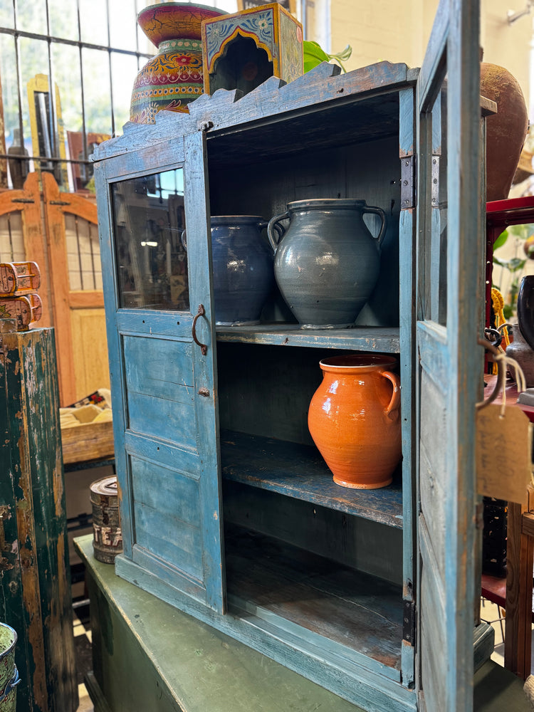 Vintage Indian Painted Blue Glazed Cupboard