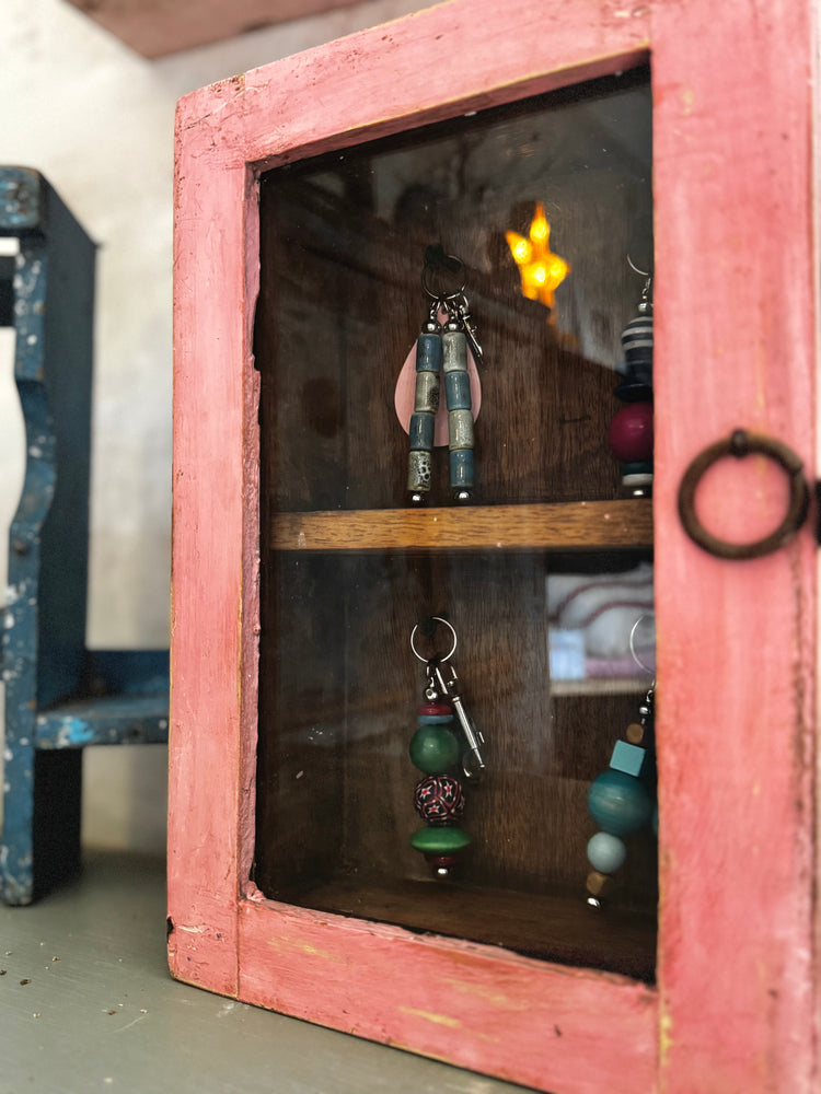 Small Pink Indian Glass-Fronted Key Cupboard