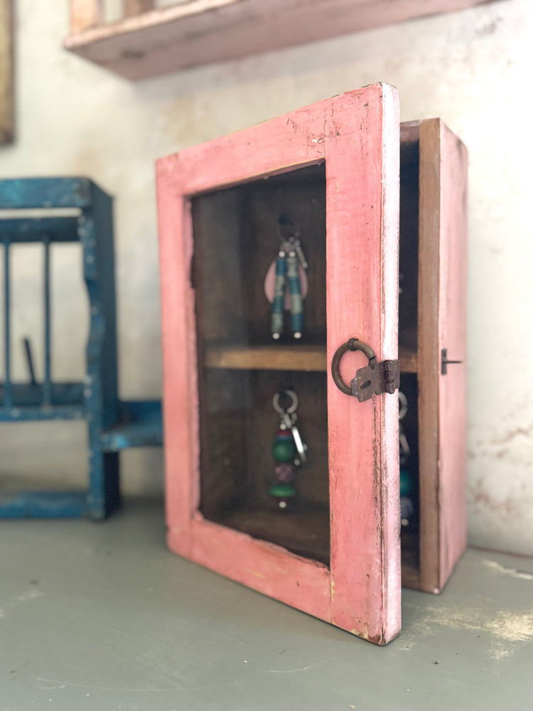 Small Pink Indian Glass-Fronted Key Cupboard