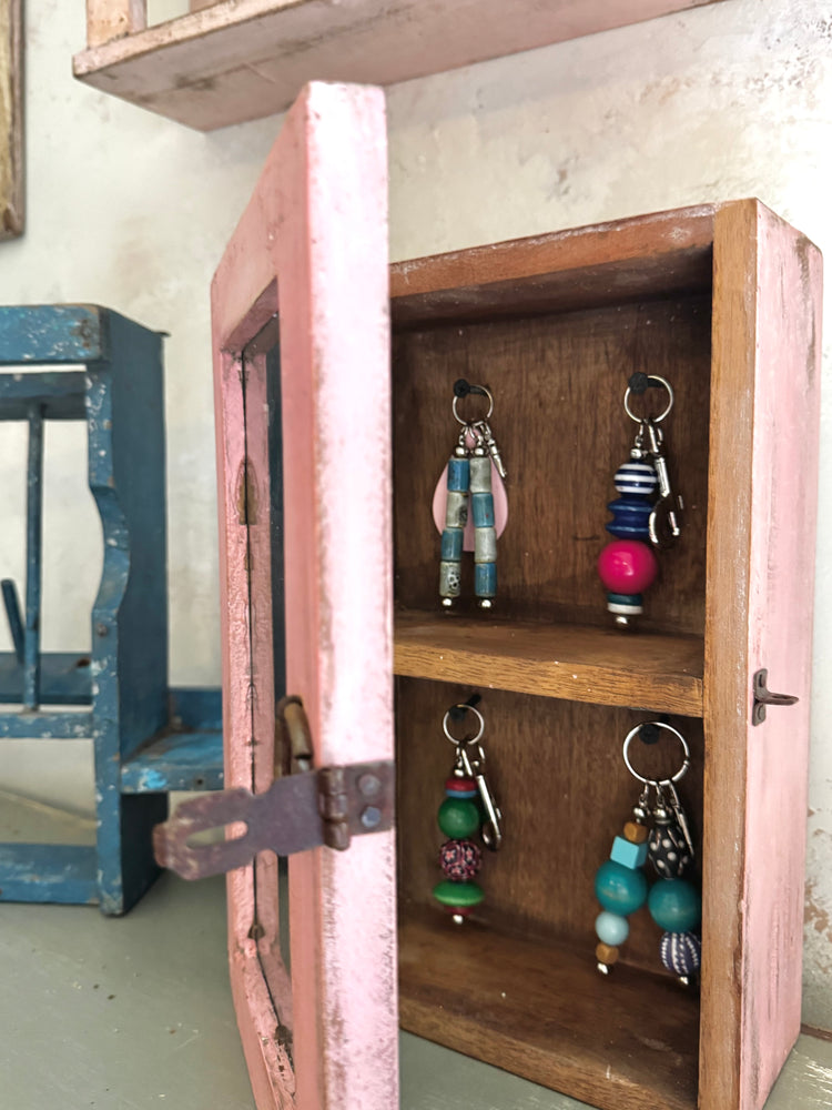 Small Pink Indian Glass-Fronted Key Cupboard