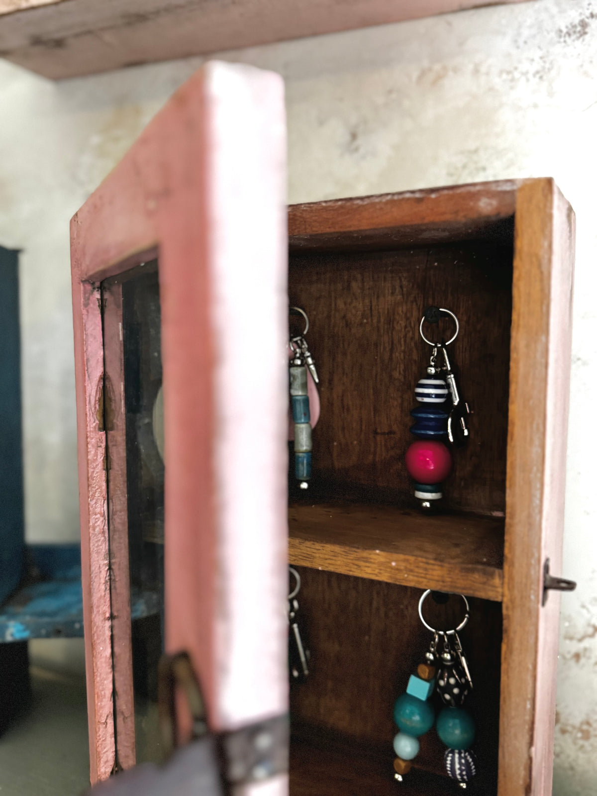 Small Pink Indian Glass-Fronted Key Cupboard