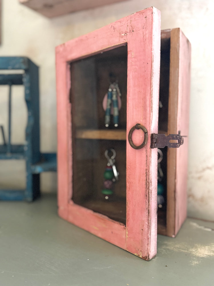 Small Pink Indian Glass-Fronted Key Cupboard