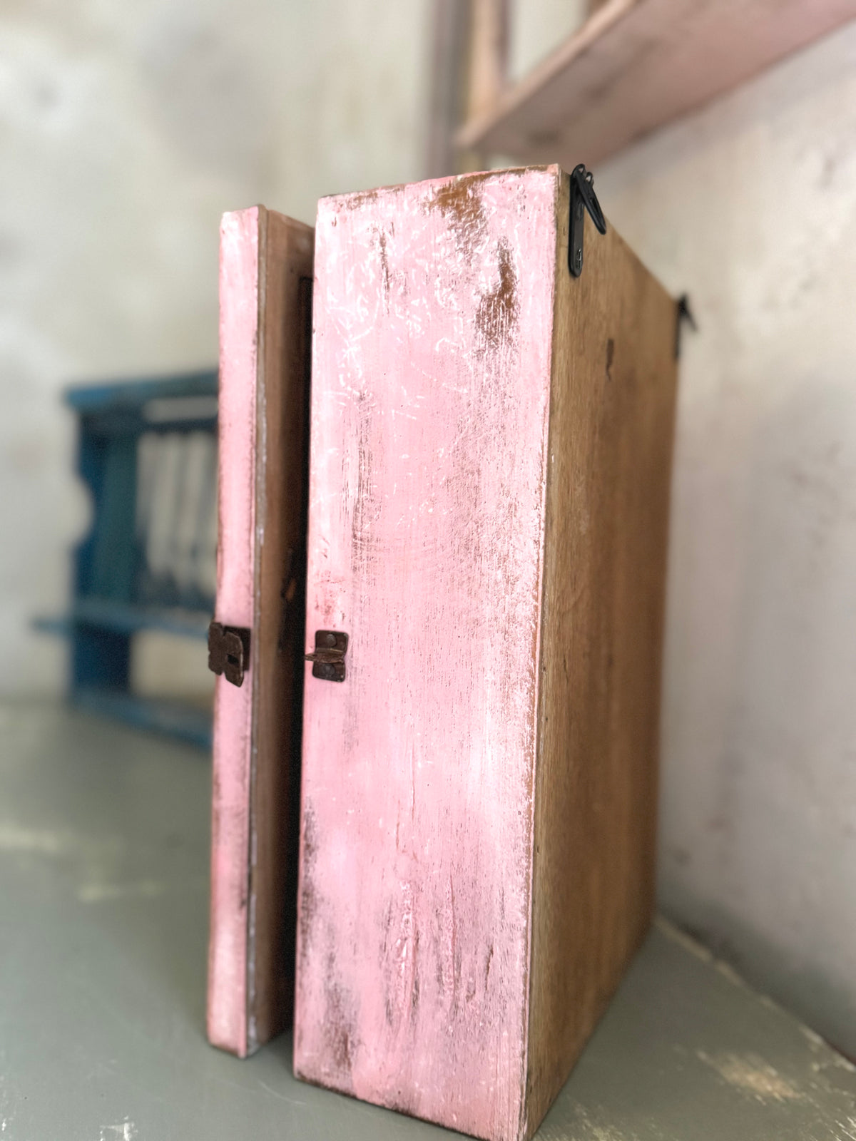 Small Pink Indian Glass-Fronted Key Cupboard