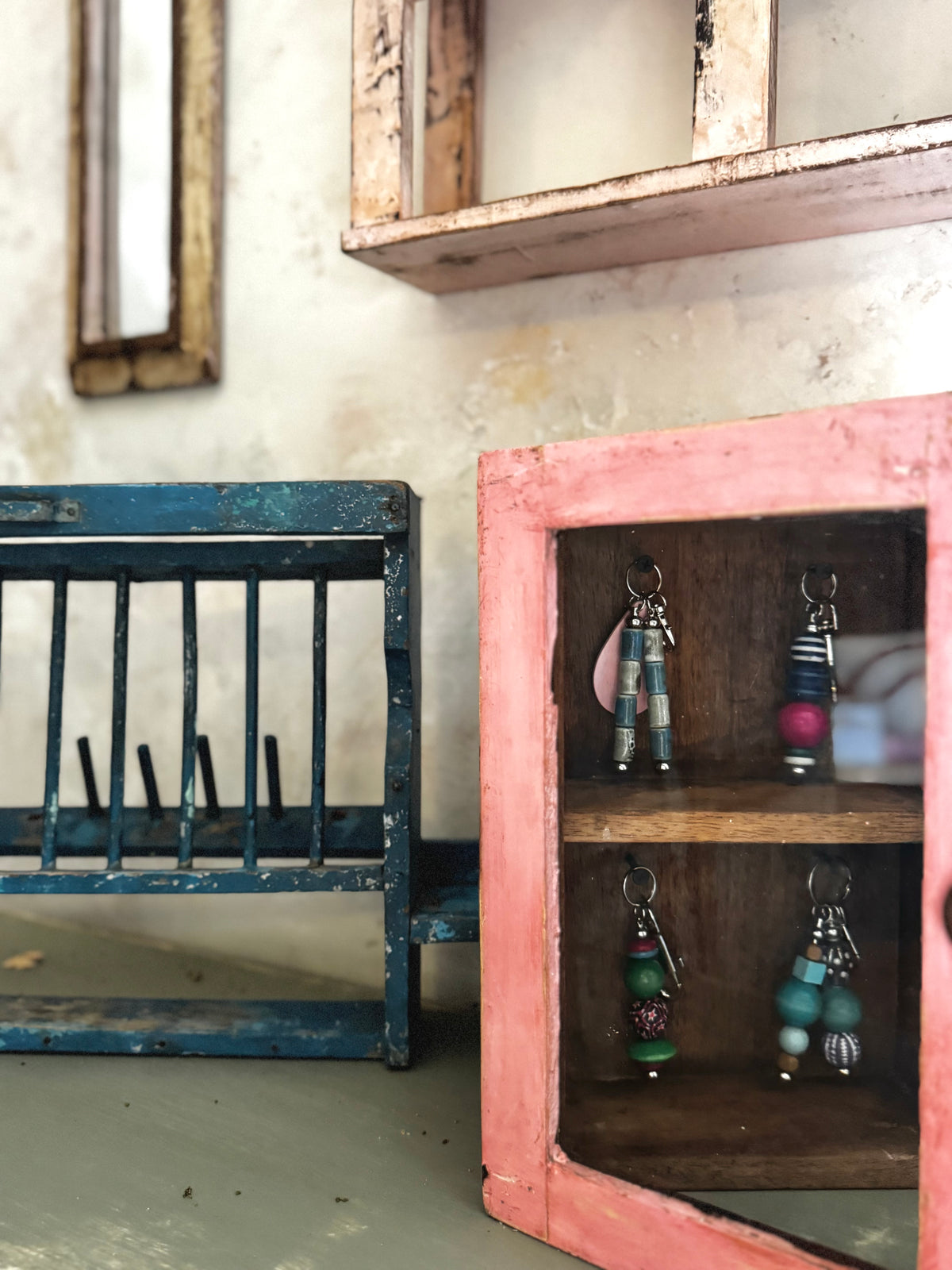 Small Pink Indian Glass-Fronted Key Cupboard