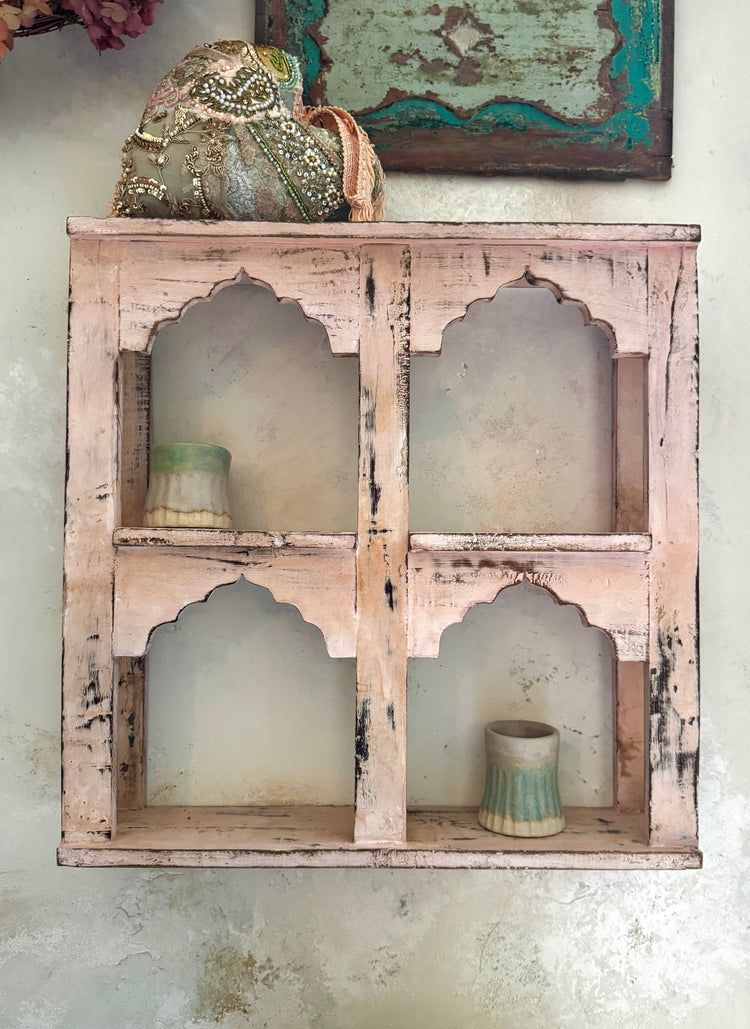 Pink Four-Arch Indian Wall Shelf