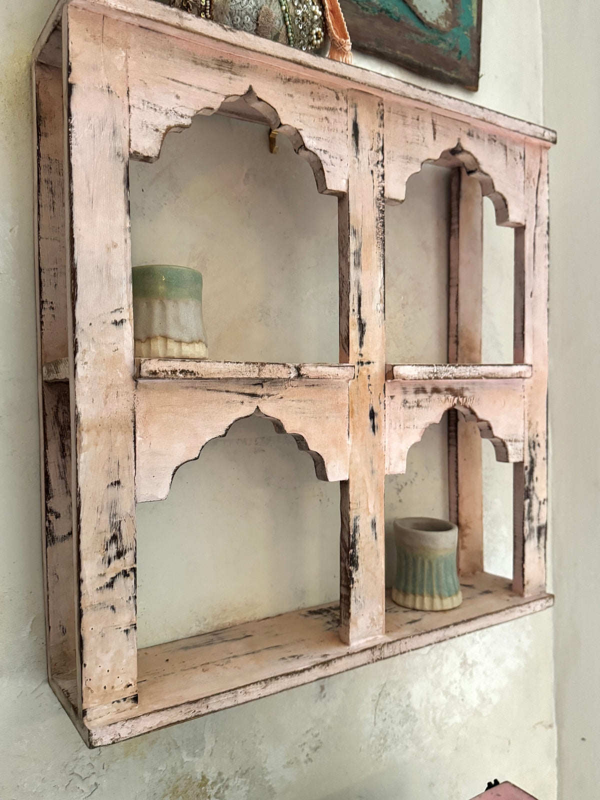 Pink Four-Arch Indian Wall Shelf