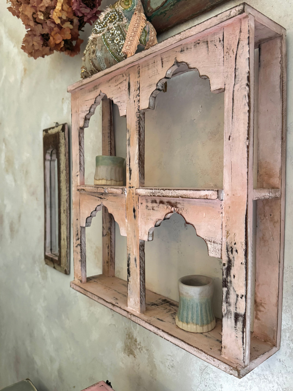 Pink Four-Arch Indian Wall Shelf