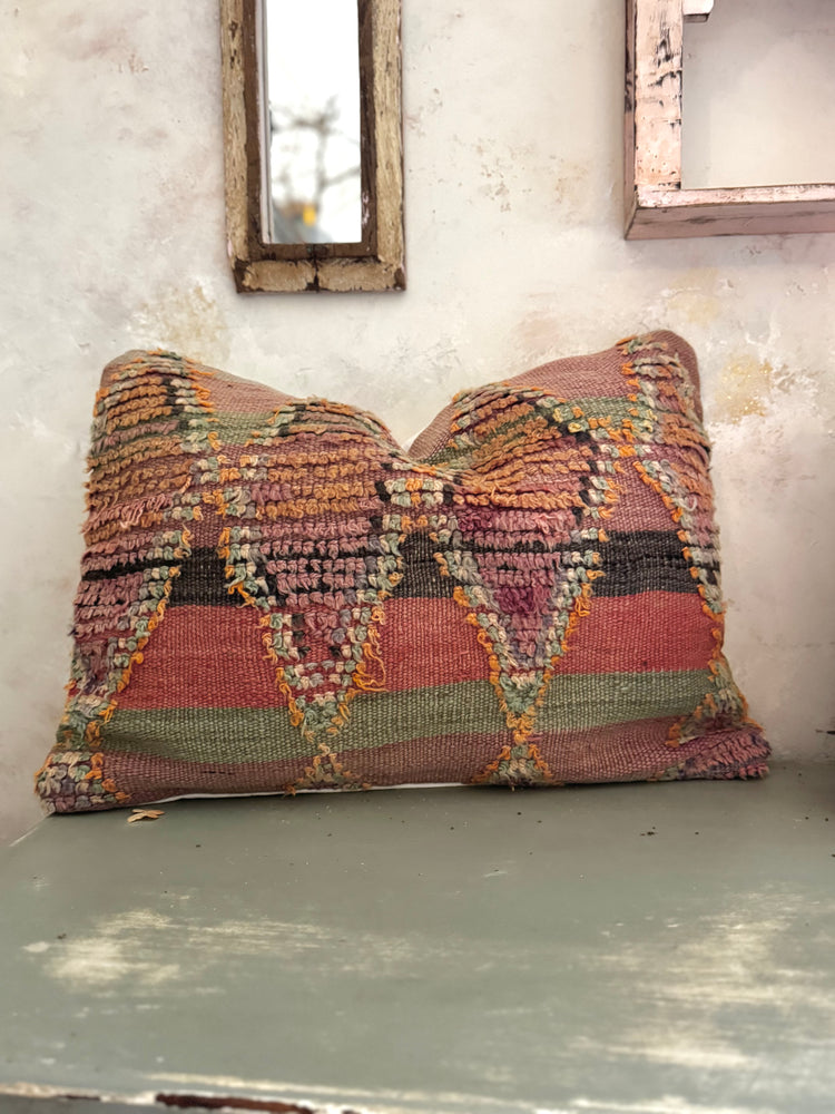 Vintage Moroccan Boucherouite Rug Cushion Cover