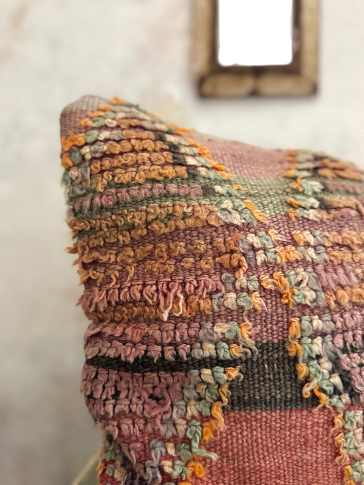 Vintage Moroccan Boucherouite Rug Cushion Cover