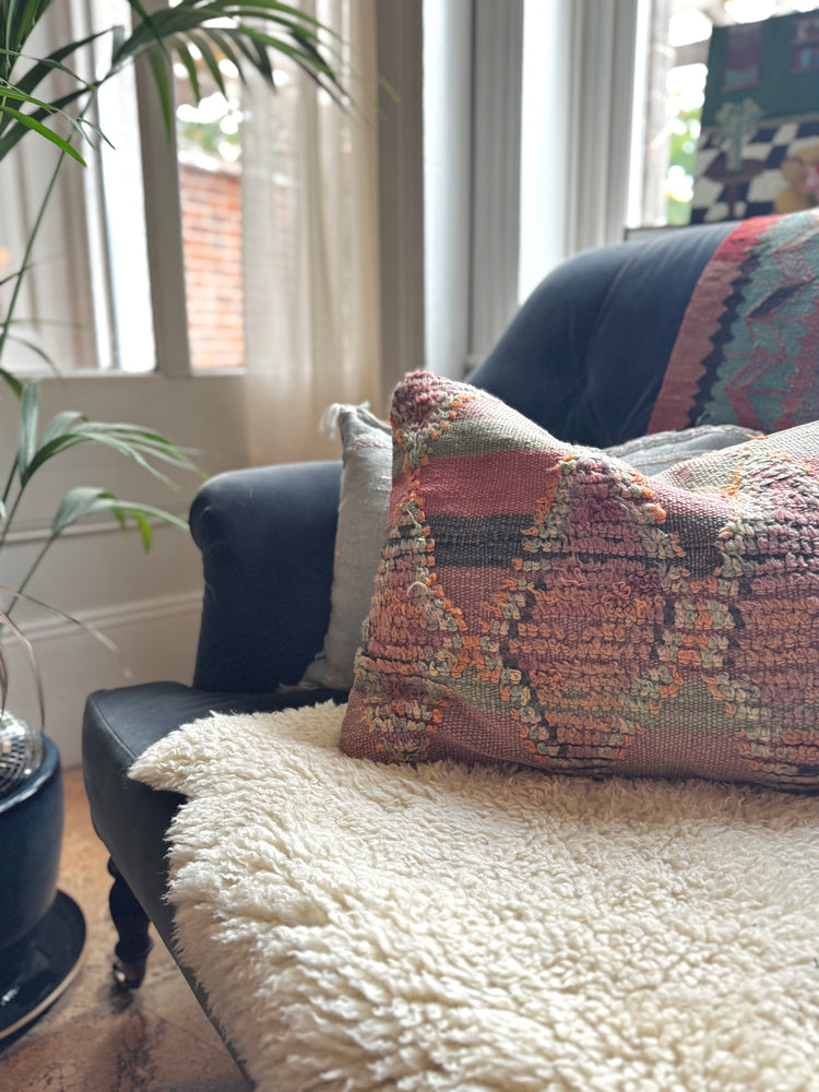 Vintage Moroccan Boucherouite Rug Cushion Cover
