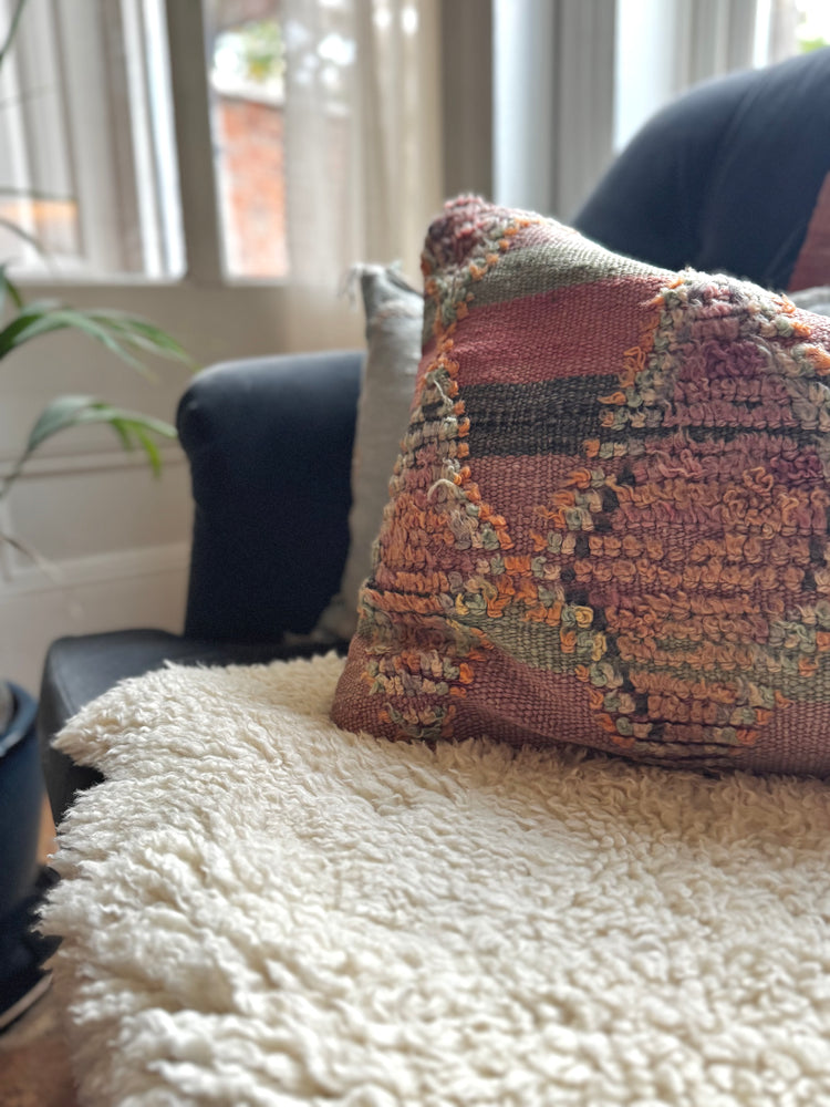 Vintage Moroccan Boucherouite Rug Cushion Cover