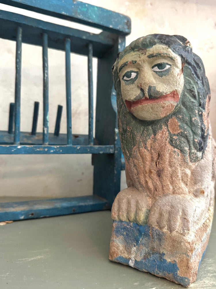 Antique Gujarati Painted Stone Guardian Lion