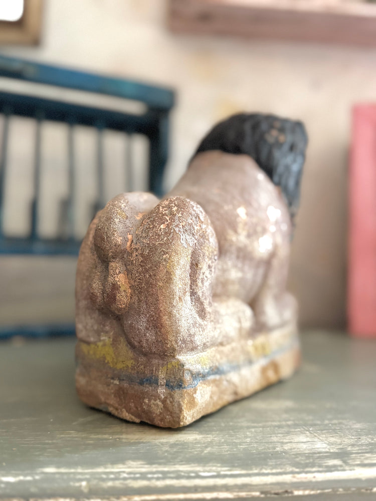 Antique Gujarati Painted Stone Guardian Lion