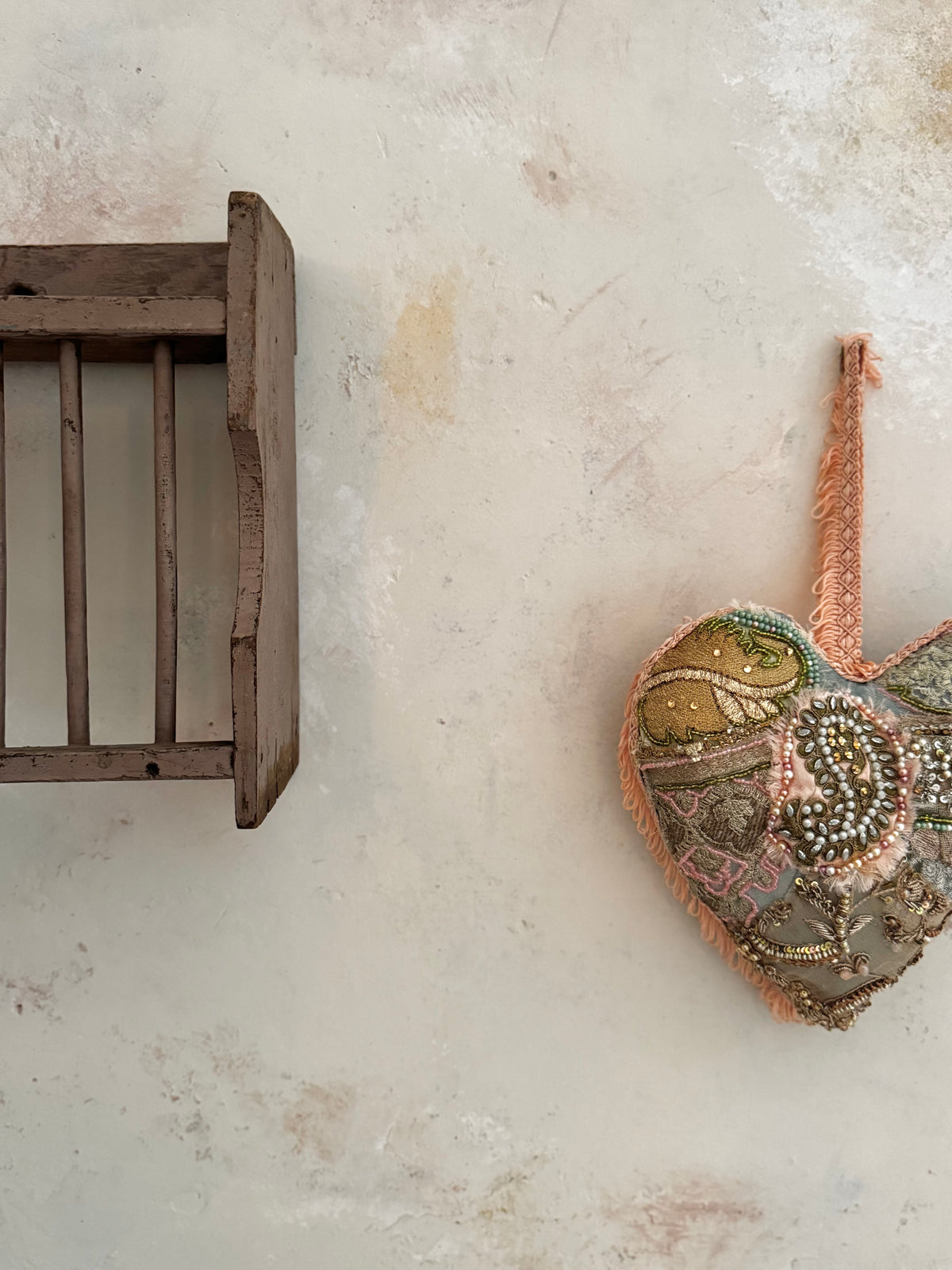 Hand-Embroidered Embellished Textile Heart