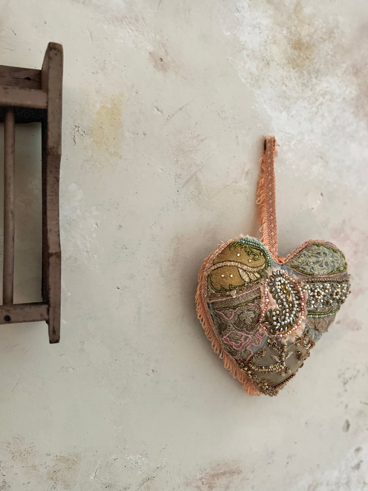 Hand-Embroidered Embellished Textile Heart