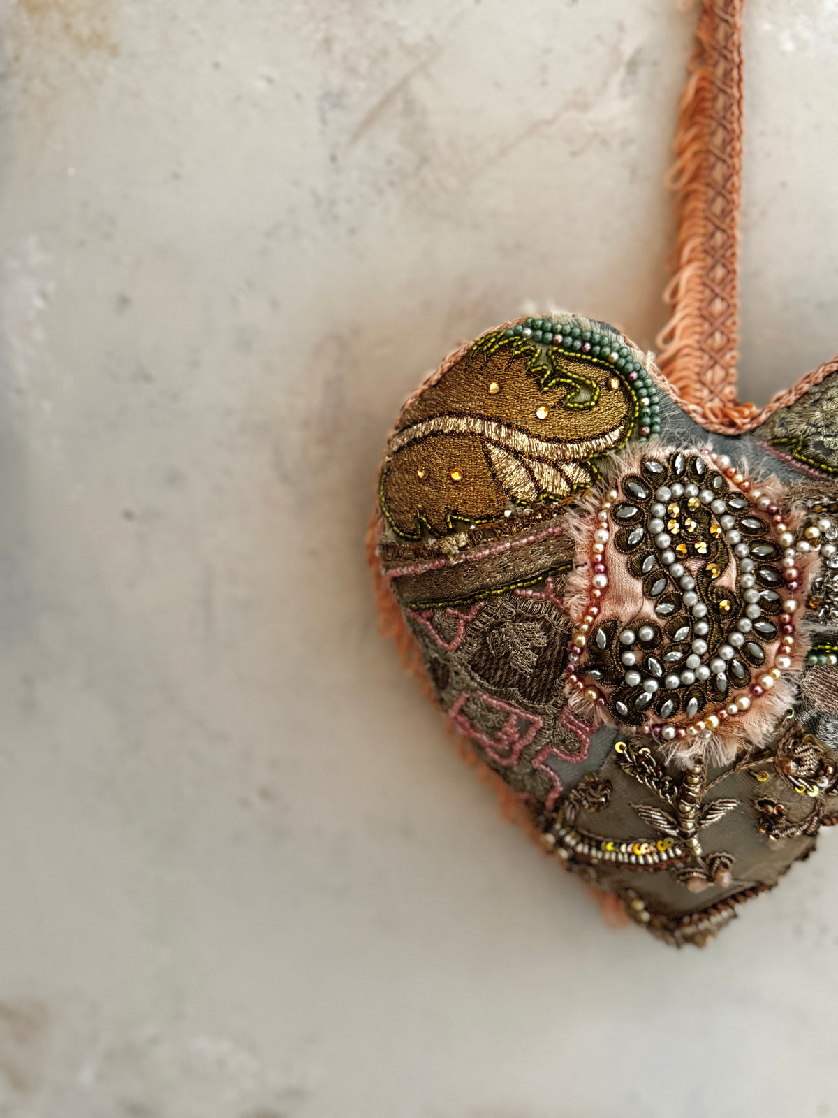 Hand-Embroidered Embellished Textile Heart