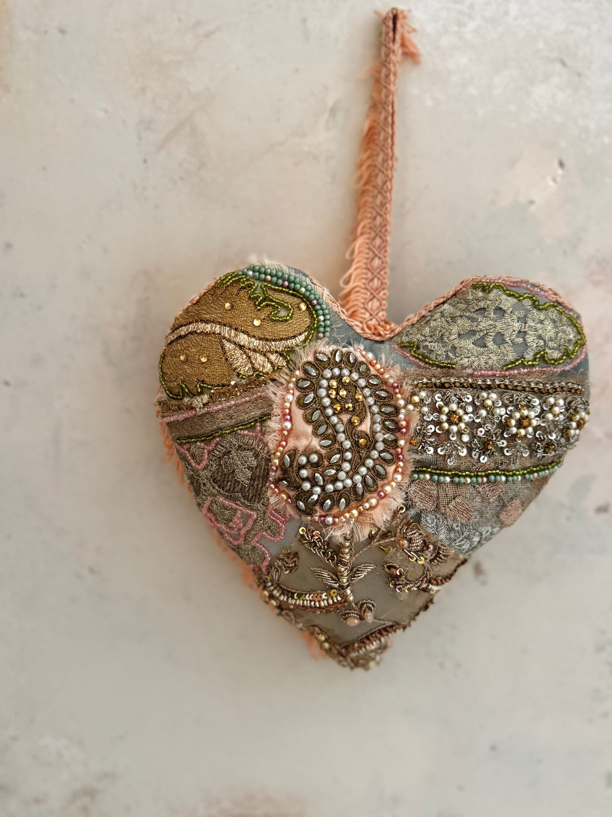 Hand-Embroidered Embellished Textile Heart