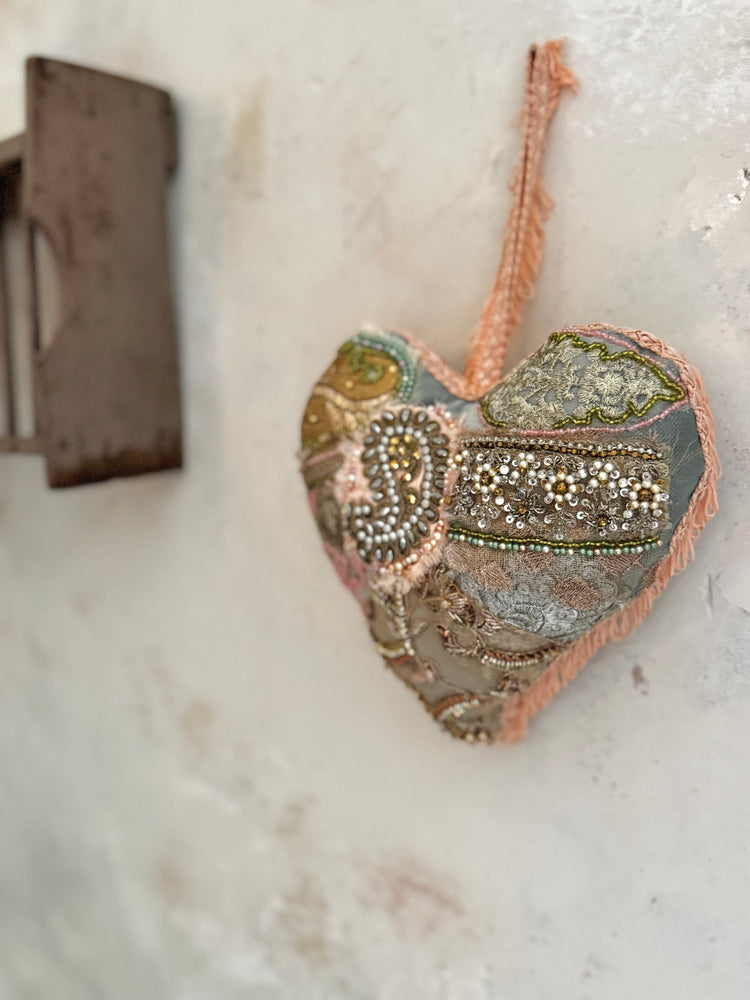 Hand-Embroidered Embellished Textile Heart