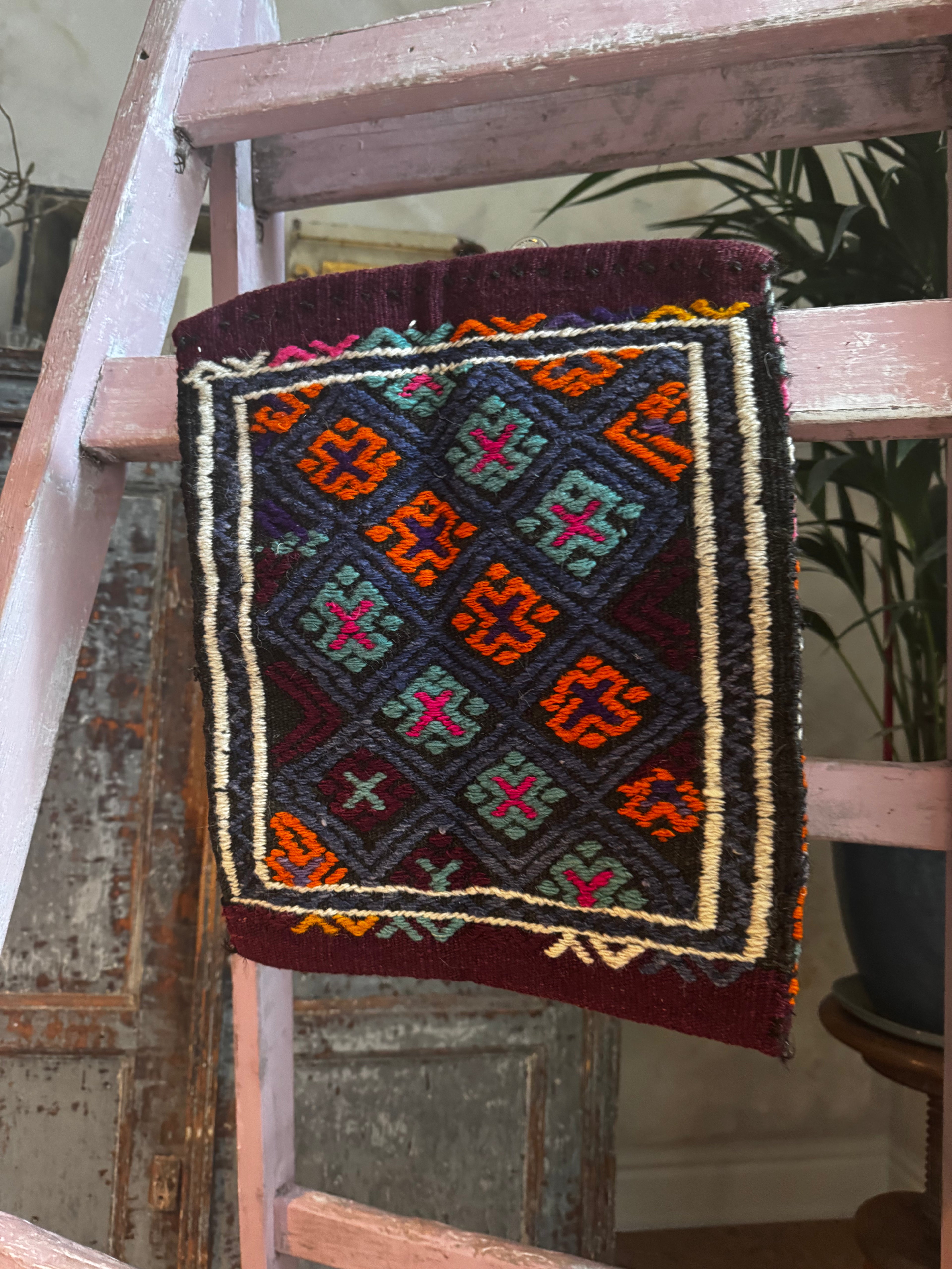 Vintage Turkish Kilim Storage Bag Panel