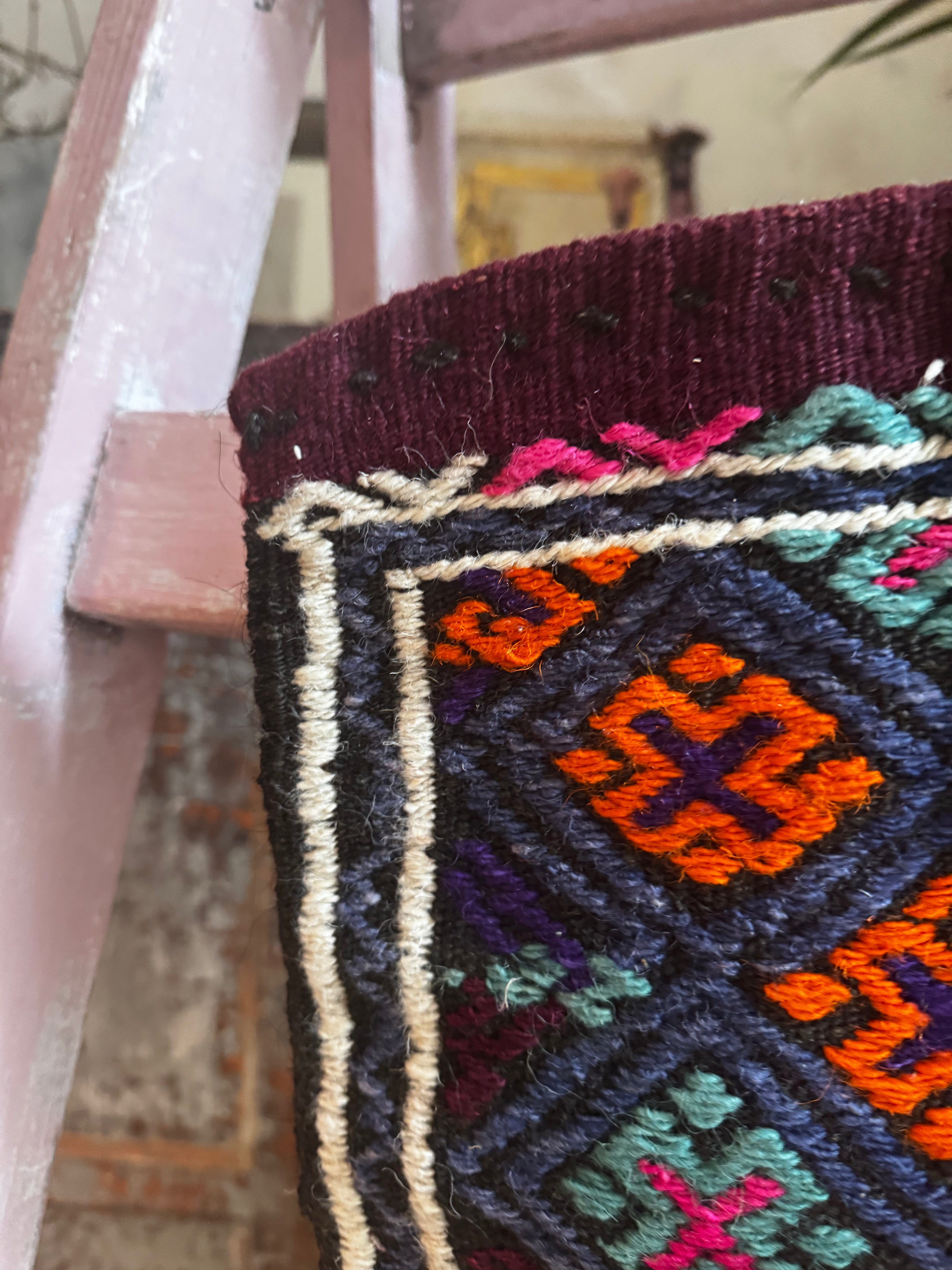 Vintage Turkish Kilim Storage Bag Panel