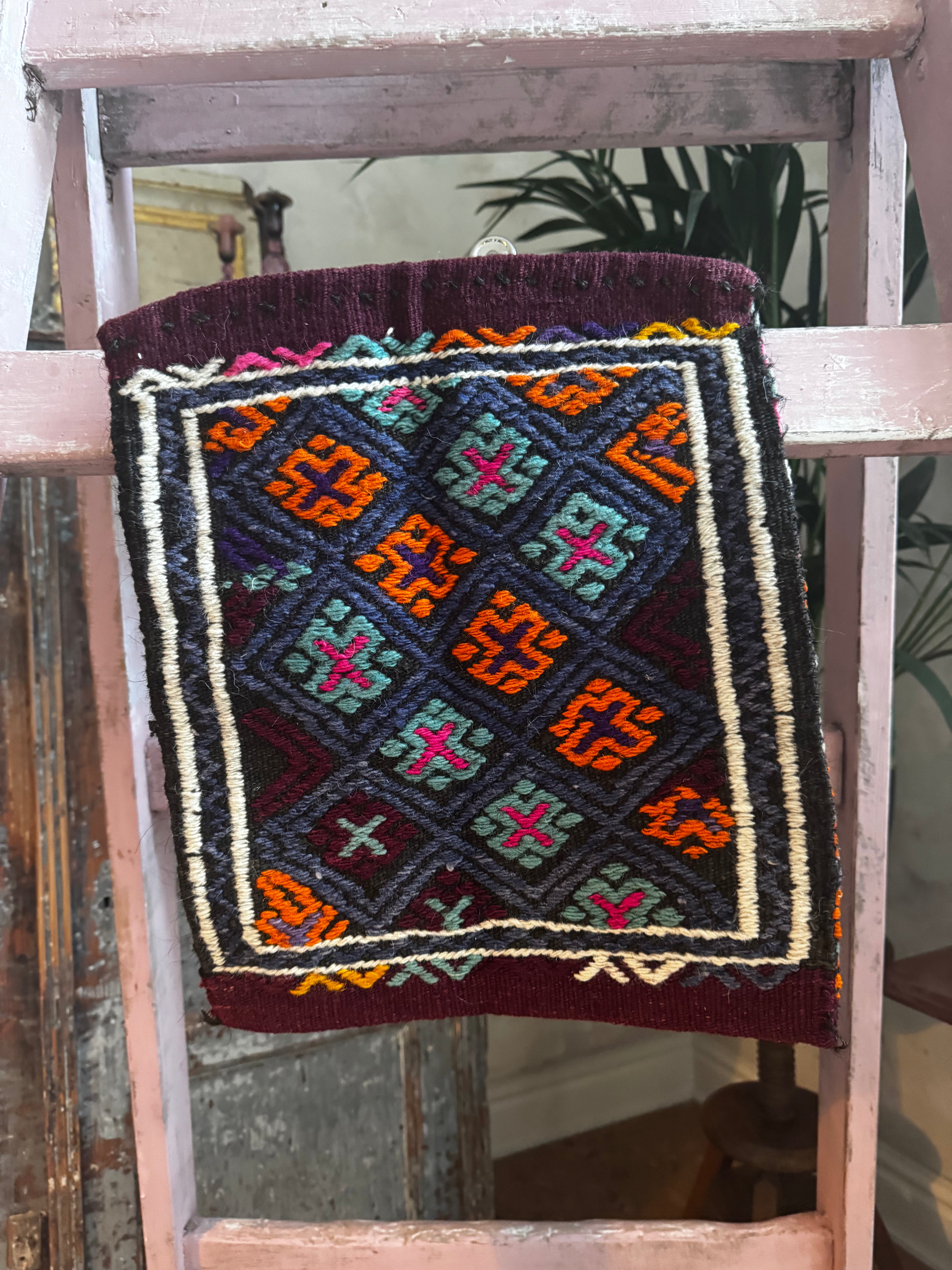 Vintage Turkish Kilim Storage Bag Panel