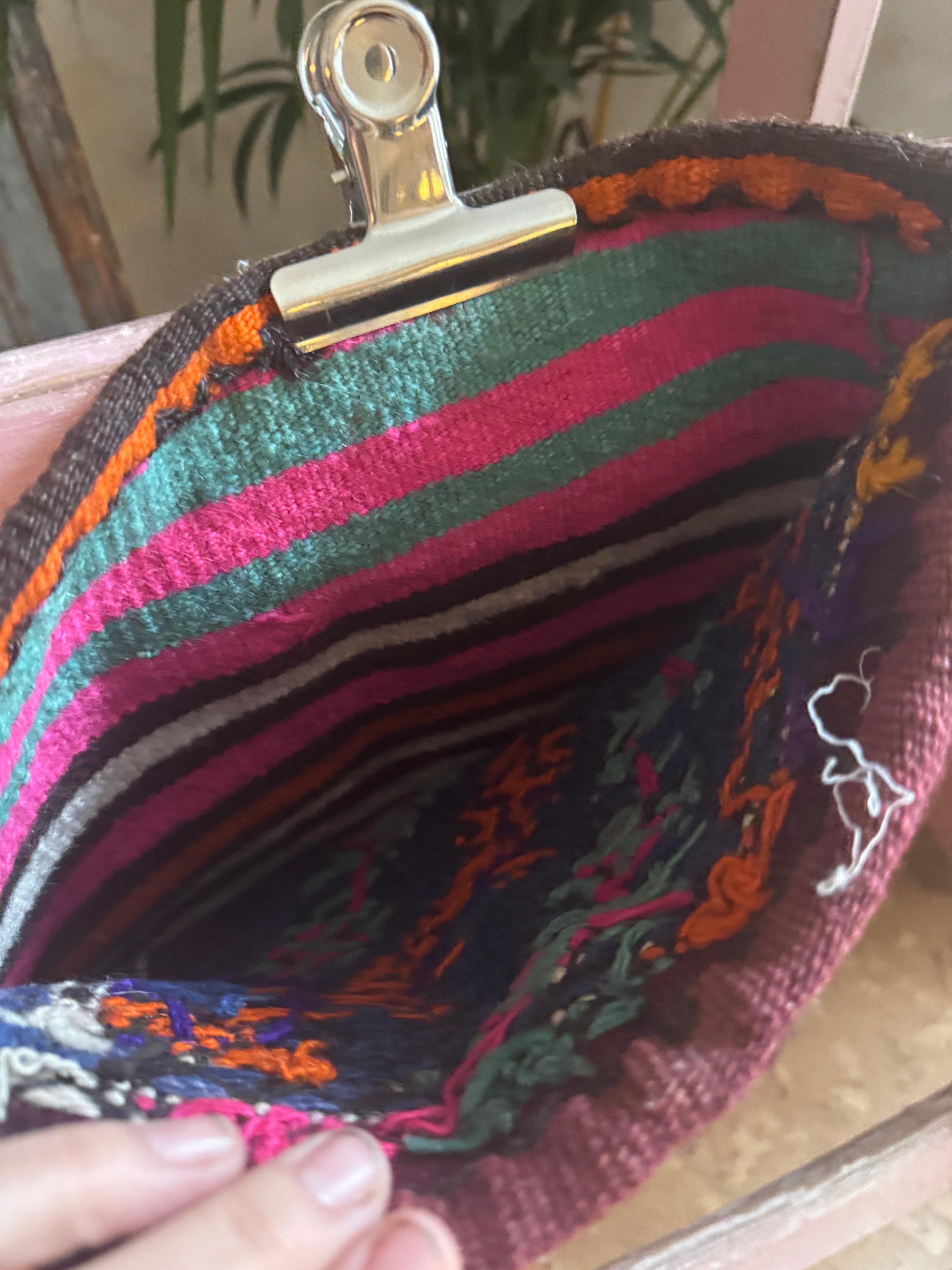 Vintage Turkish Kilim Storage Bag Panel