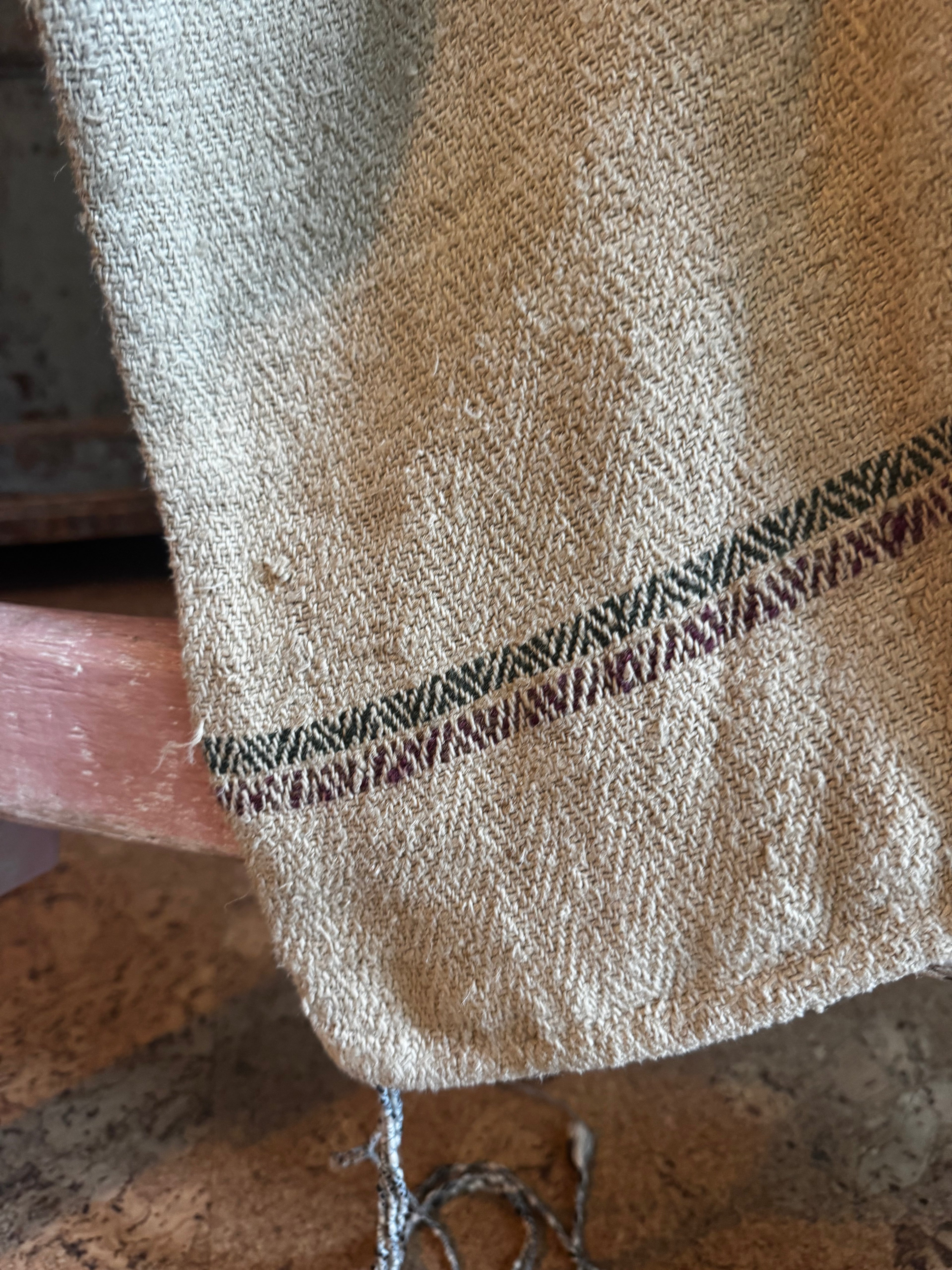 Antique Romanian Grain Sack with Hand-Stitched Repairs