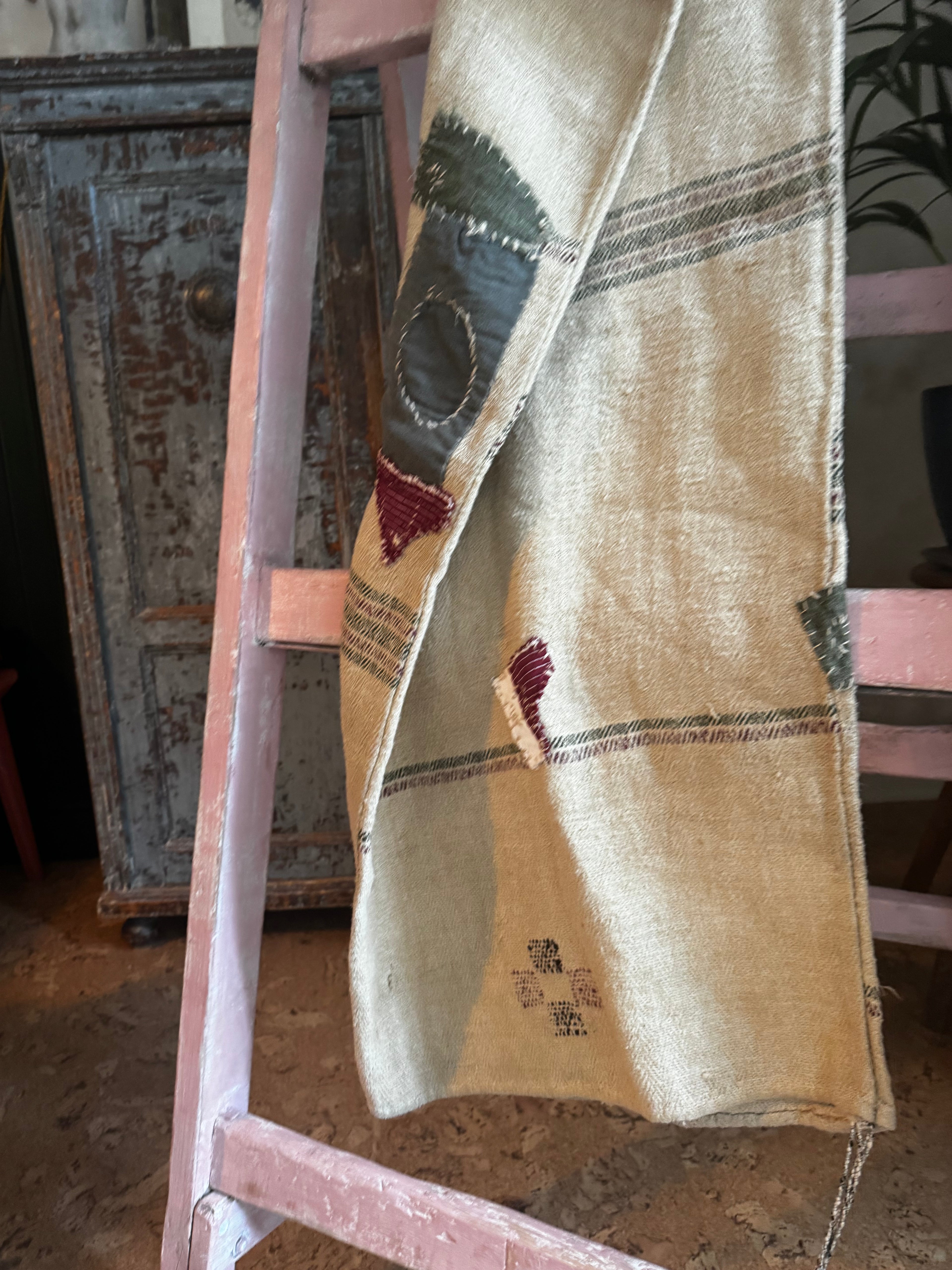 Antique Romanian Grain Sack with Hand-Stitched Repairs