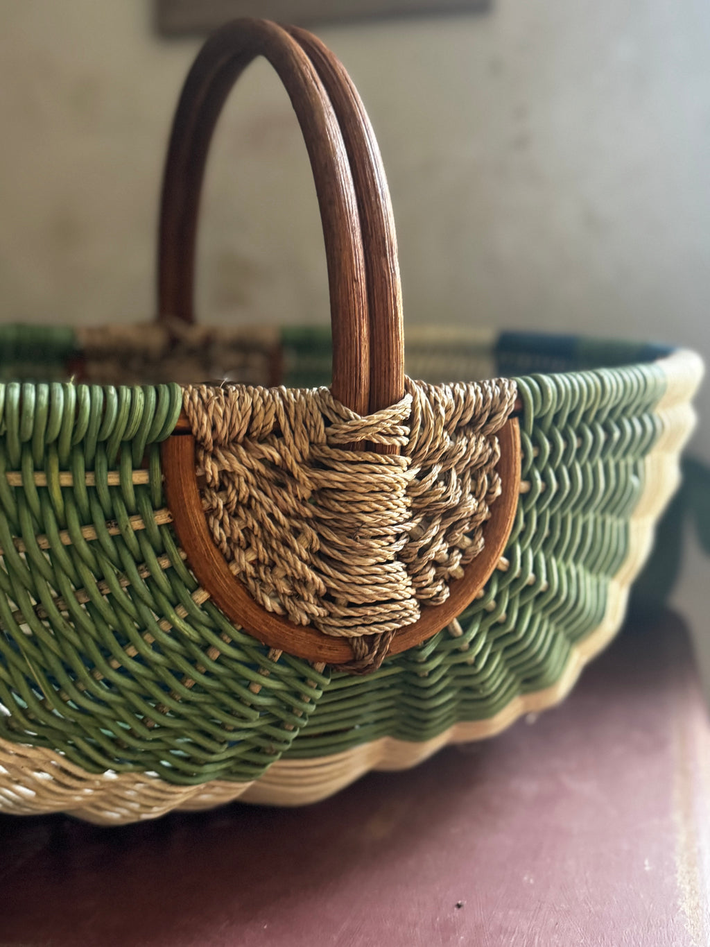 Vintage Sage & Cobalt Woven Basket