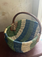 Vintage Sage & Cobalt Woven Basket