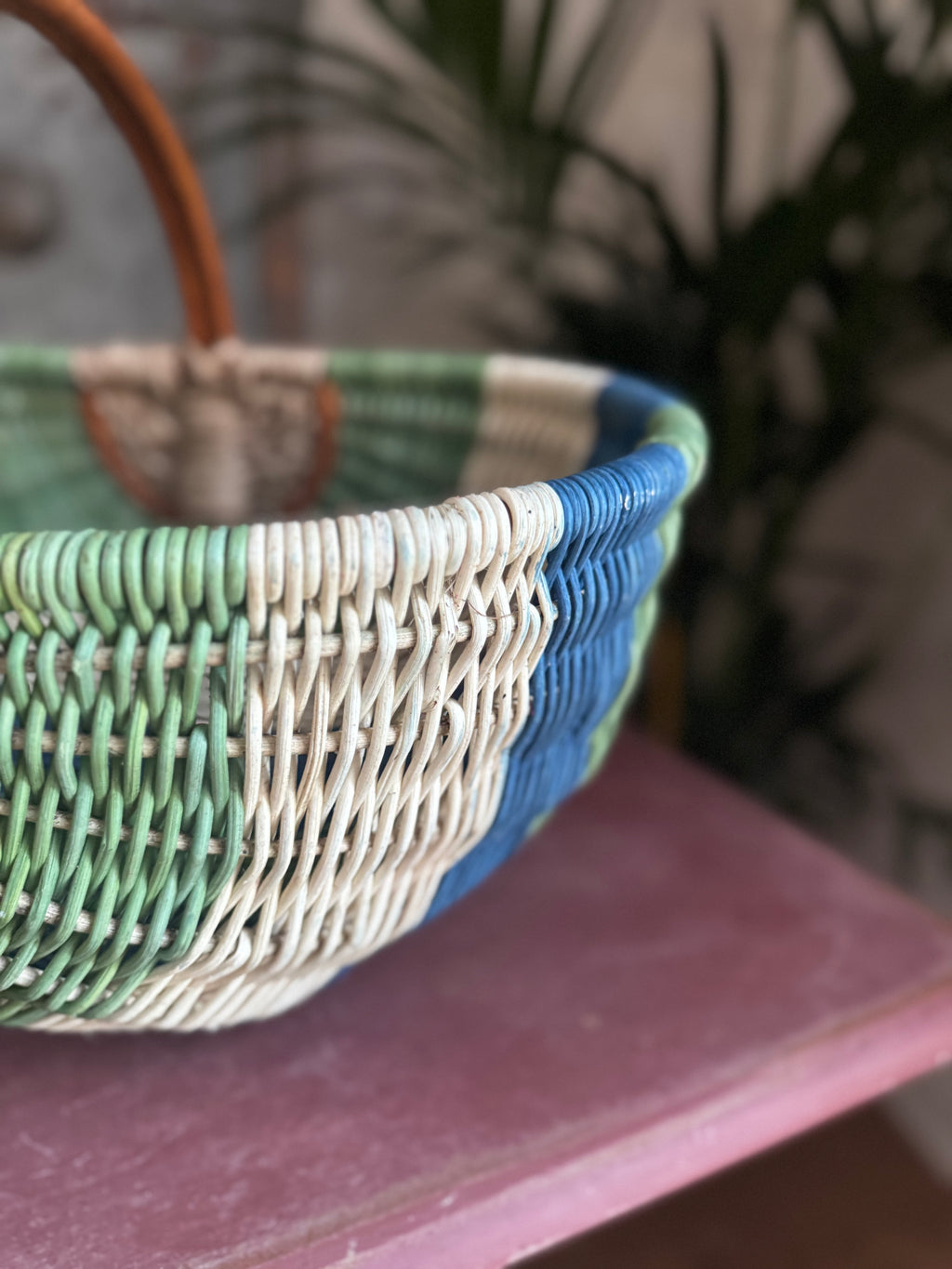 Vintage Sage & Cobalt Woven Basket