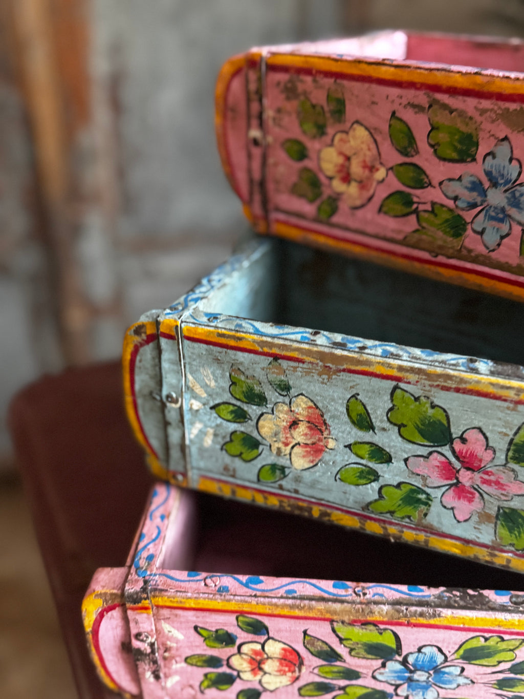 Hand-Painted Pink Indian Brick Box