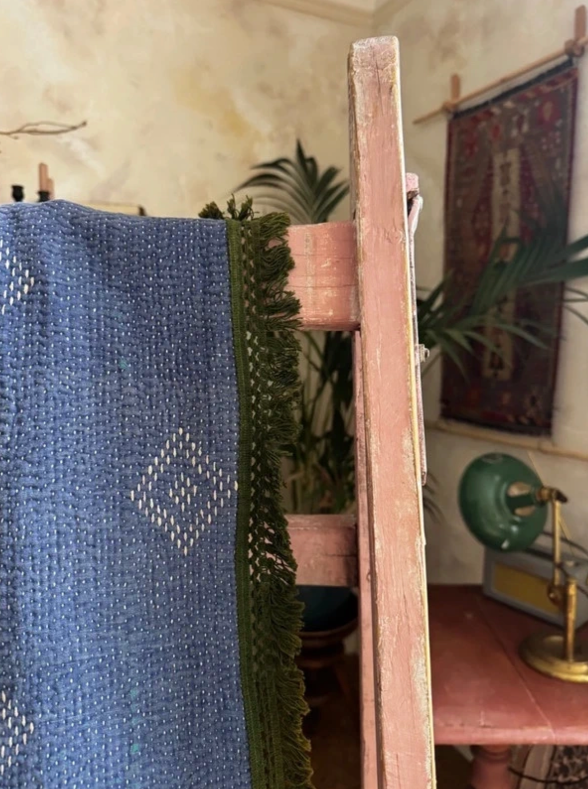 Green Trimmed Vintage Kantha Quilt