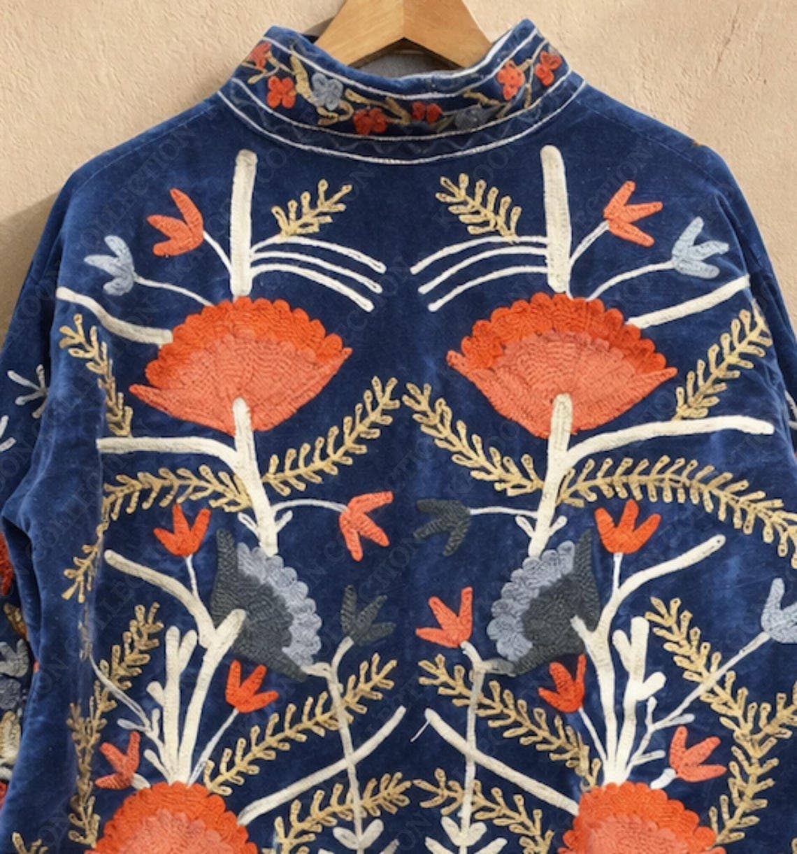 The Ember Bloom Jacket – Indigo & Coral Suzani Velvet