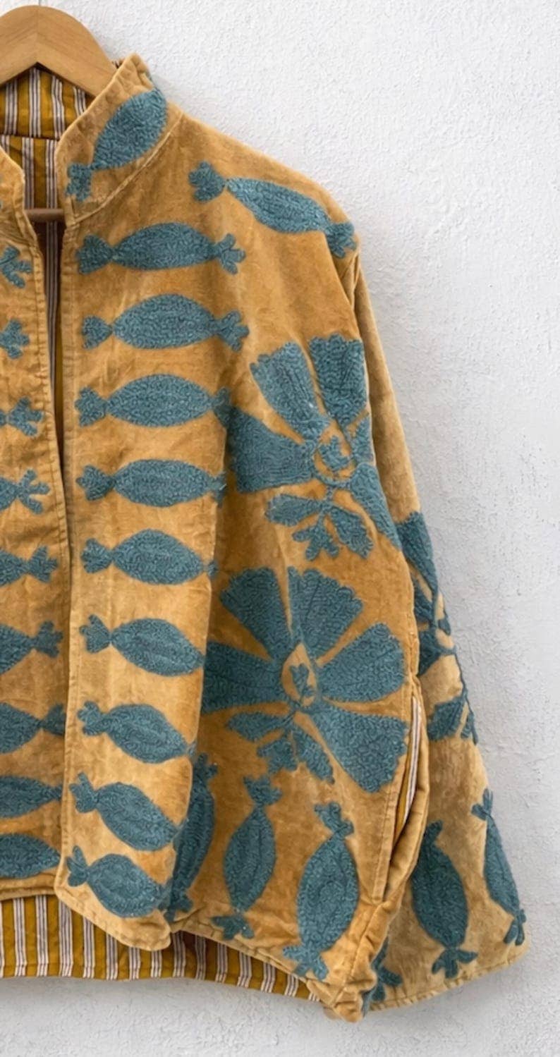 The Golden Tide Jacket – Mustard & Teal Suzani Velvet