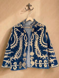 The Moonflower Jacket – Deep Blue & Cream Suzani Velvet