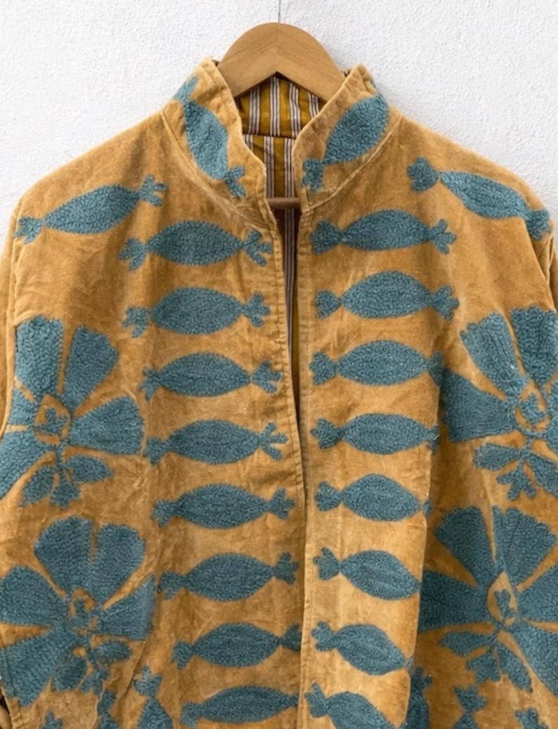 The Golden Tide Jacket – Mustard & Teal Suzani Velvet