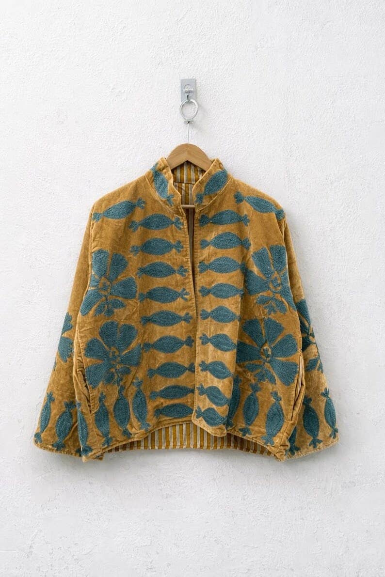 The Golden Tide Jacket – Mustard & Teal Suzani Velvet